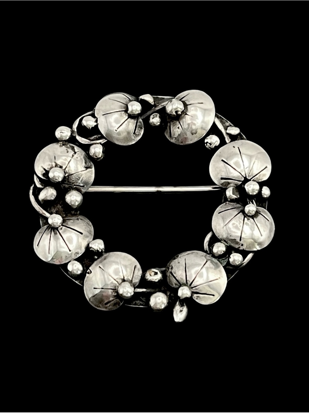 Vintage Mary Gage Vintage Sterling Silver Chased Lily Pad Brooch Pin Signed